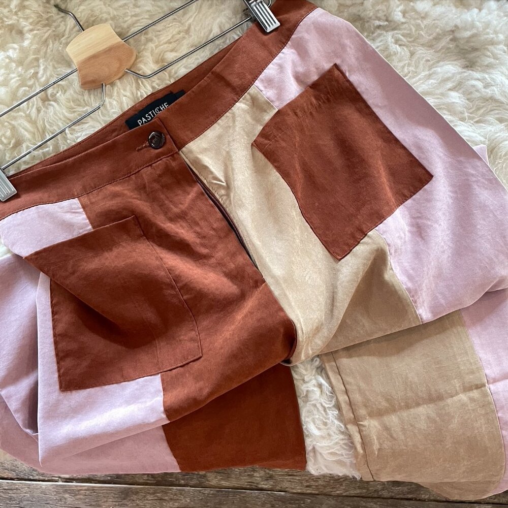 NWT Anthropologie PASTICHE Silky Pink Tan Rust Pants, Large